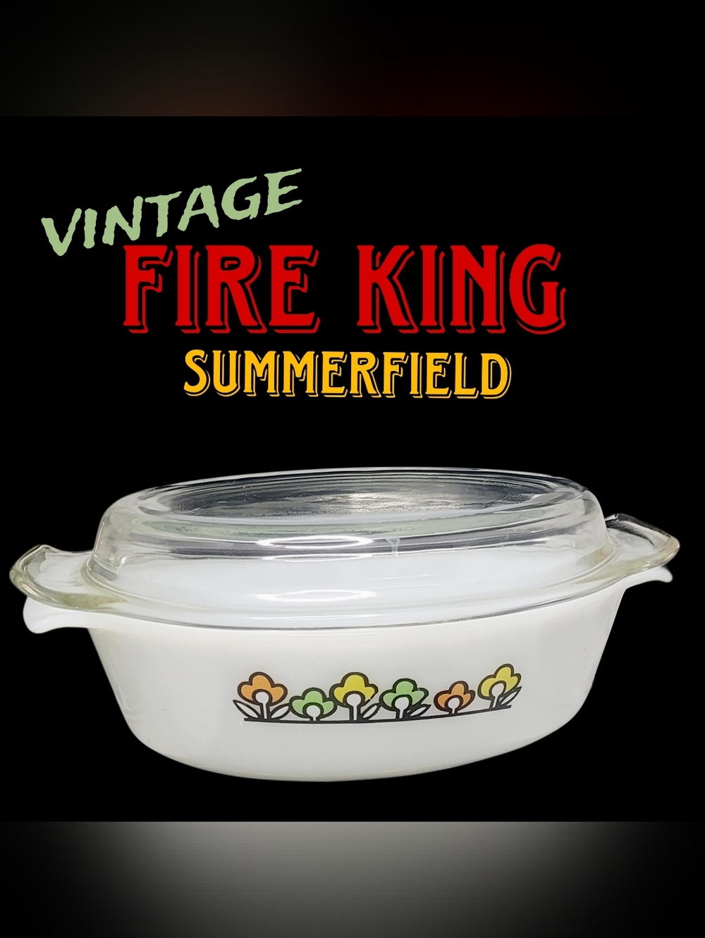 1970s Fire King Summerfield Pattern Casserole Dish With Glass Lid